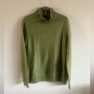 J.Crew Olive Green Ruffled Collar alpaca blend  Sweater size L